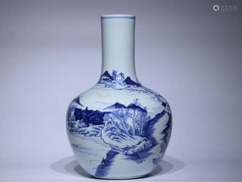 Blue And White Landscape Tianqiuping Vase