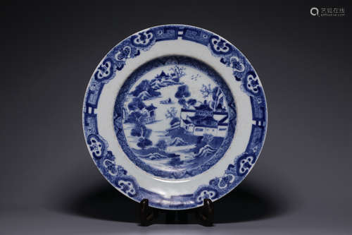 Blue And White Landscape Plate