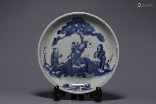 Blue And White Figure Landscape Plate