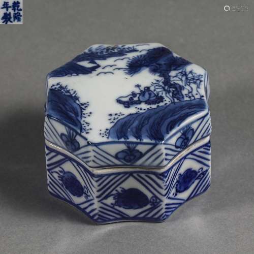 China Qing Dynasty Blue and white porcelain box