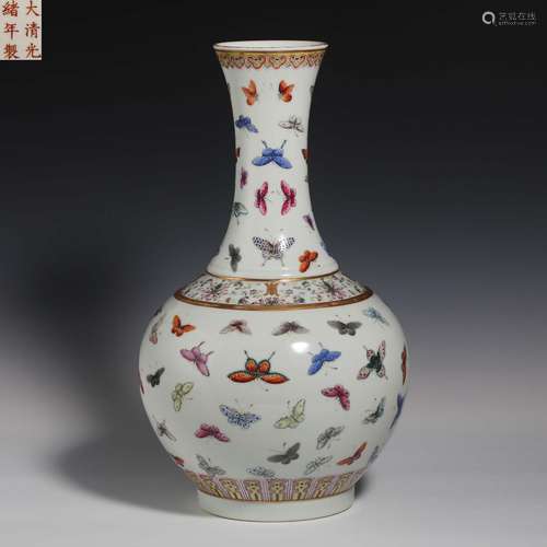 China Qing Dynasty Pastel Butterfly Ornamental Bottle