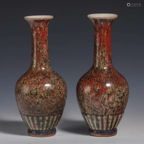 China Qing Dynasty A Pair of red-glazed bottles