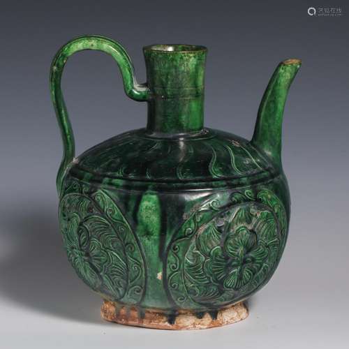 China Liao Dynasty Green Glaze Portable Pot