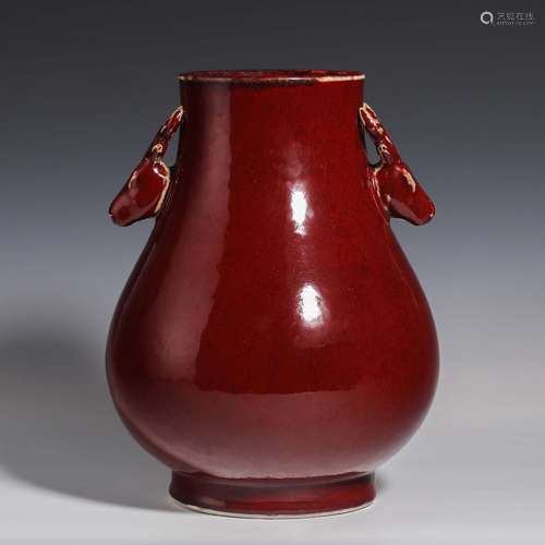 China Qing Dynasty Red Glaze Deer Head Shape Zun