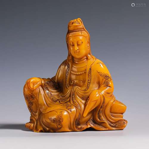 China Qing Dynasty Shoushan stone Guanyin Buddha ornament