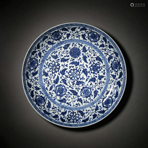 Qing Dynasty of China,Blue and White Flower Plate