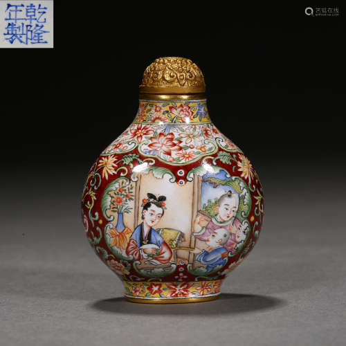 Qing Dynasty of China,Copper Painted Enamel Snuff Bottle