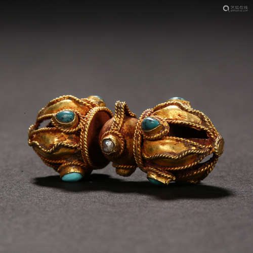 Liao Dynasty of China,Pure Gold Inlaid Turquoise Multiplier