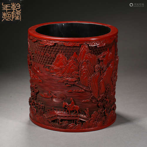 Qing Dynasty of China,Cavered Red Pen Holder