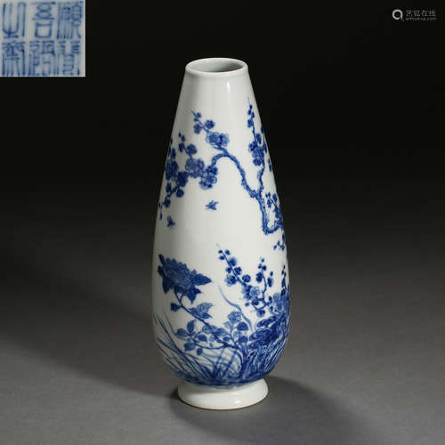 Qing Dynasty of China,Blue and White Flower Croquet Bottle