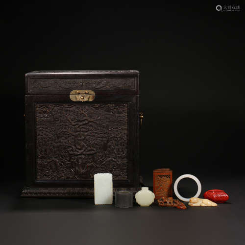 Qing Dynasty of China,Red Sandalwood  Hundred Treasures Ches...