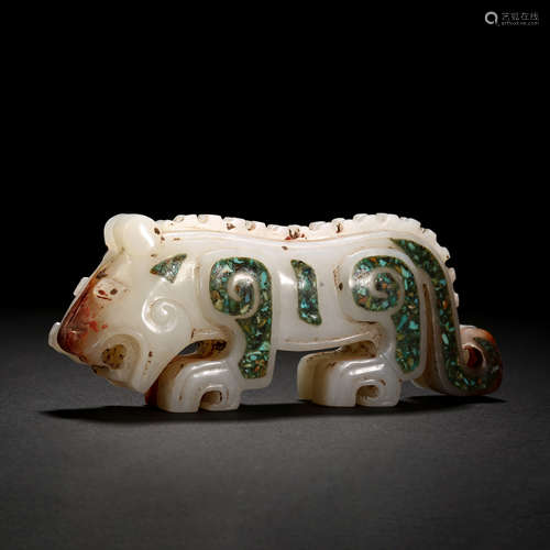 Han Dynasty of China,Jade Inlaid Turquoise Tiger Charm