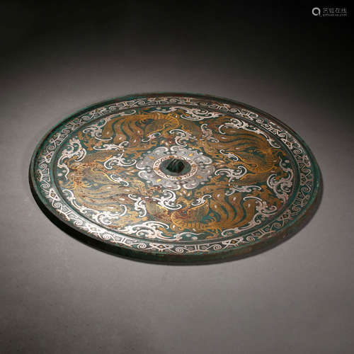 Han Dynasty of China,Inlaid Gold and Silver Copper Mirror