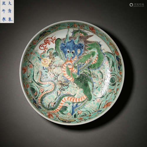 Qing Dynasty of China,Multicolored Dragon Pattern Plate