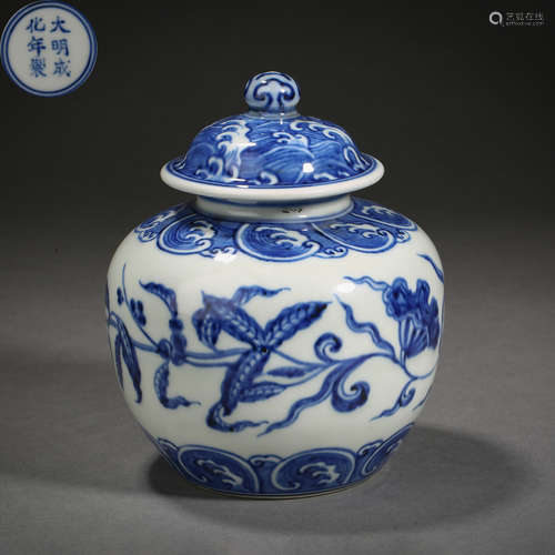 Ming Dynasty of China,Blue and White Flower Covered Jar