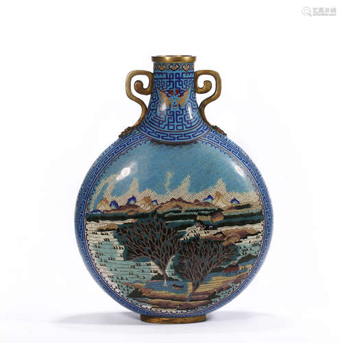 Qing Dynasty of China,Cloisonne Landscape Moon Holding Bottl...