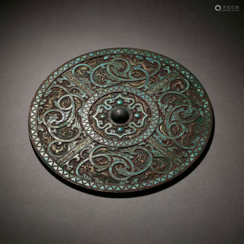 Han Dynasty of China,Turquoise Inlaid Copper Mirror