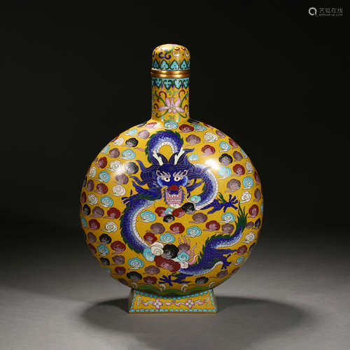 Qing Dynasty of China,Cloisonne Dragon Pattern Flat Pot