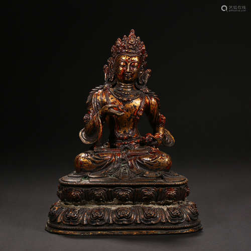 Qing Dynasty of China,Copper Clay Gold Buddha Statue