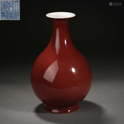 Qing Dynasty of China,Ji-Red Glaze Jade Pot Spring Bottle