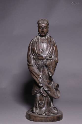 Chinese Wood Carved Standing Guanyin