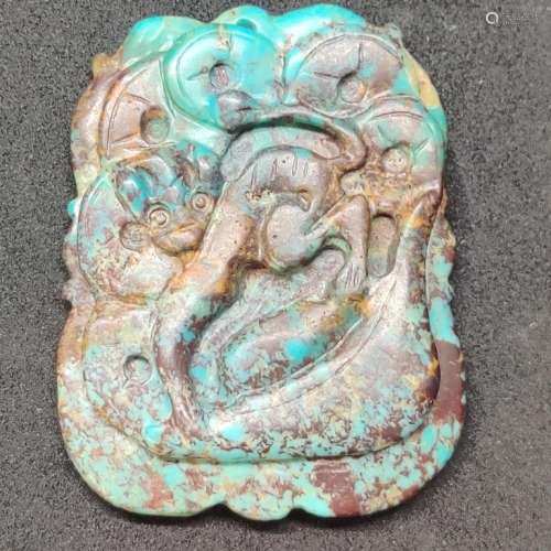 Turquoise Carved Plaque Pendant