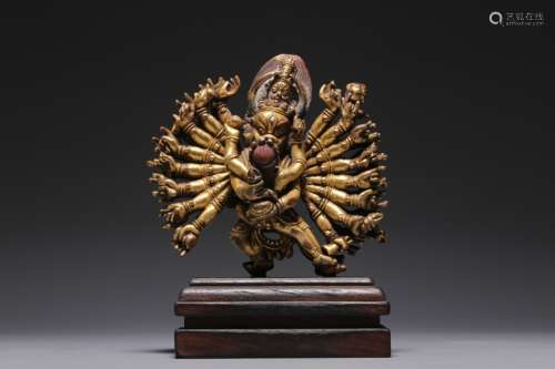 Chinese Gilt Bronze Buddha, Silver Inlaid