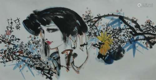 Chinese Ink Color Painting w Calligraphy