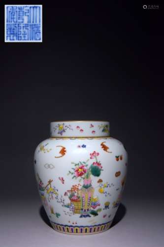 Chinese Hand Paint Famille Rose Cover Jar,Mark