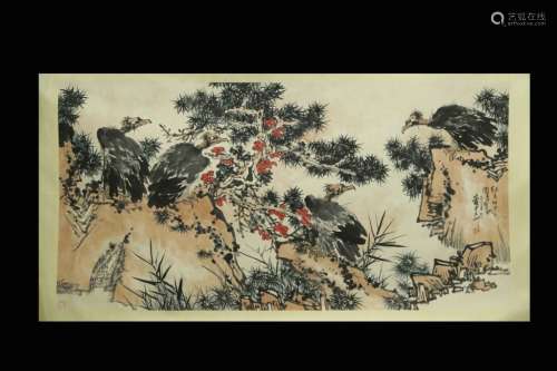 Chinese Ink Color Painting w Calligraphy