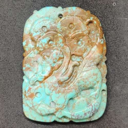 Turquoise Carved Plaque Pendant