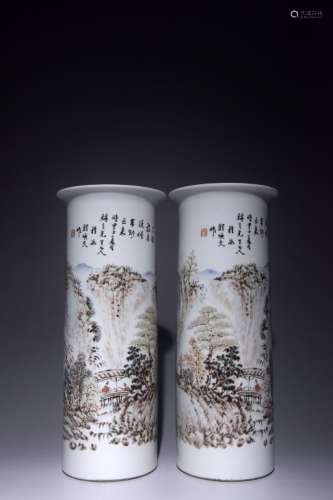 Pair of Chinese Famille Rose Porcelain Hat Holder