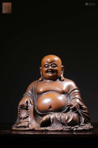 Chinese Bronze Buddha w Silver Inlaid
