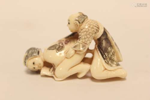 Japanese Erotic Subject Bone Carved Figurine