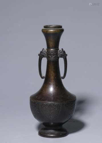 Chinese Bronze Vase w Elephant Handle