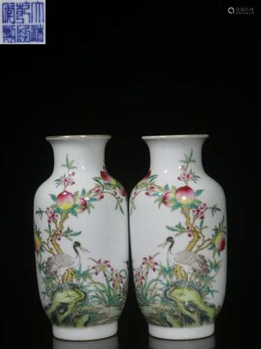 Pair of Chinese Famille Rose Porcelain Vases,Mark