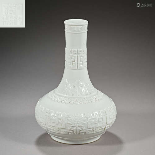 Qing Dynasty of China,White Porcelain Carving Flower Bottle