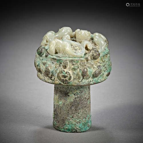 Han Dynasty of China,Copper Inlaid Hetian Jade Rod Head