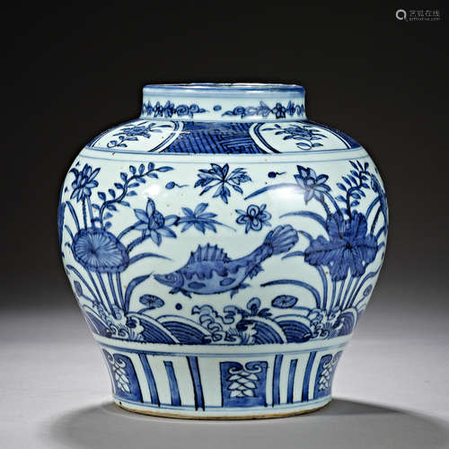 Qing Dynasty of China,Blue and White Algae Pattern Jar