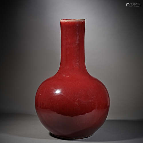 Qing Dynasty of China,Ji-Red Glaze Celestial Sphere Bottle