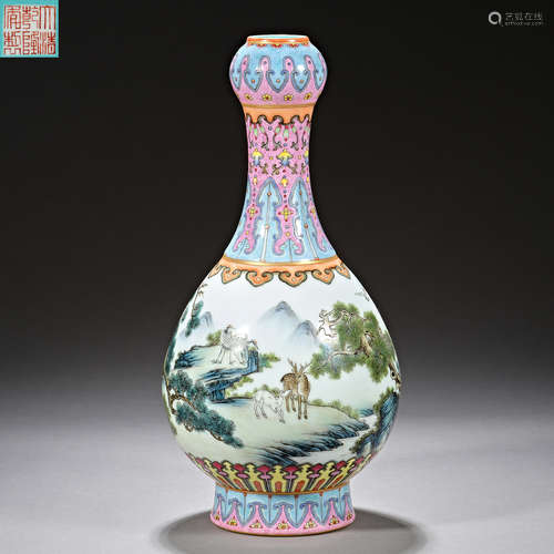 Qing Dynasty of China,Famille Rose Garlic Bottle