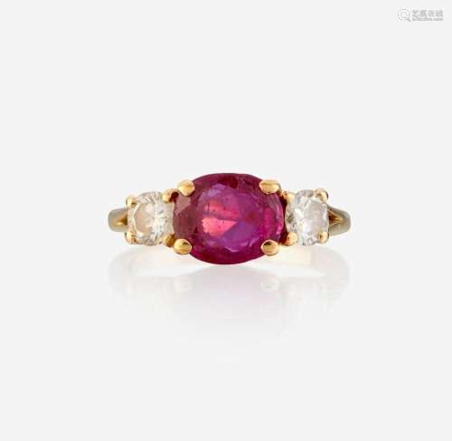 A ruby, diamond, and gold ring