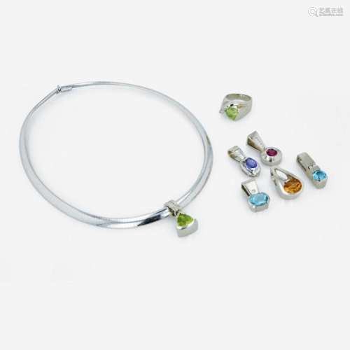 A collection of gem-set and 14K white gold jewelry