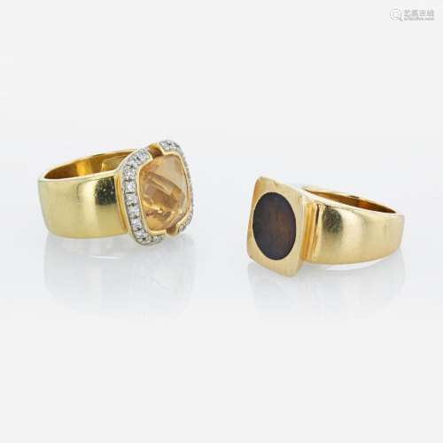 Two 18K yellow gold lady s gemstone rings
