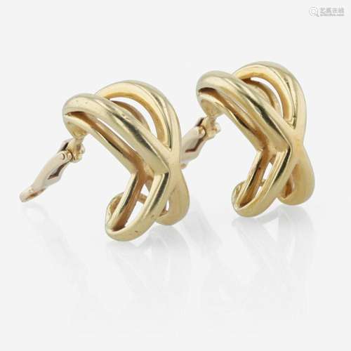 A pair of 18K yellow gold ear clips, Tiffany & Co. Donal...