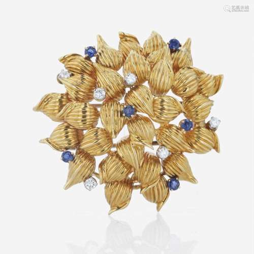 An 18K yellow gold, sapphire, and diamond brooch, Tiffany &a...