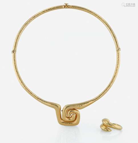 A 22K yellow gold necklace and ring, ilias LaLaounis