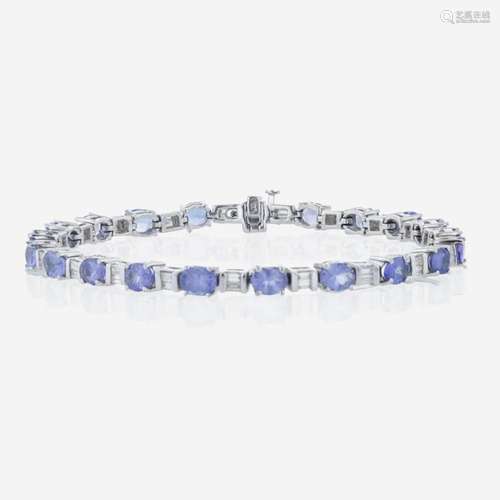 A 14K white gold, tanzanite, and diamond bracelet