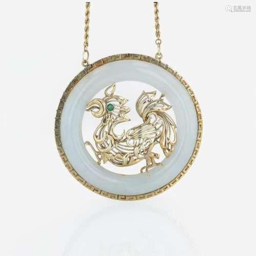 A 14K yellow gold and jade necklace Year of the Rooster