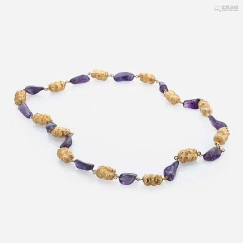 An 18K, yellow gold and amethyst necklace Arezzo in Italy